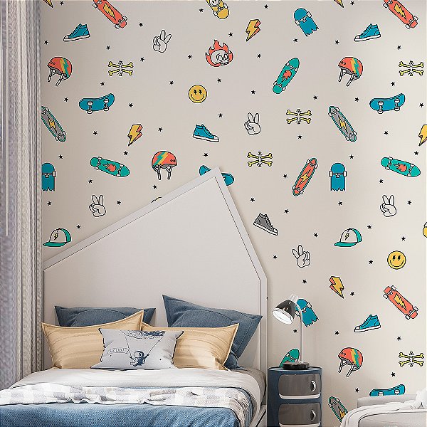 Papel de Parede Infantil Personalizado Skate Icons