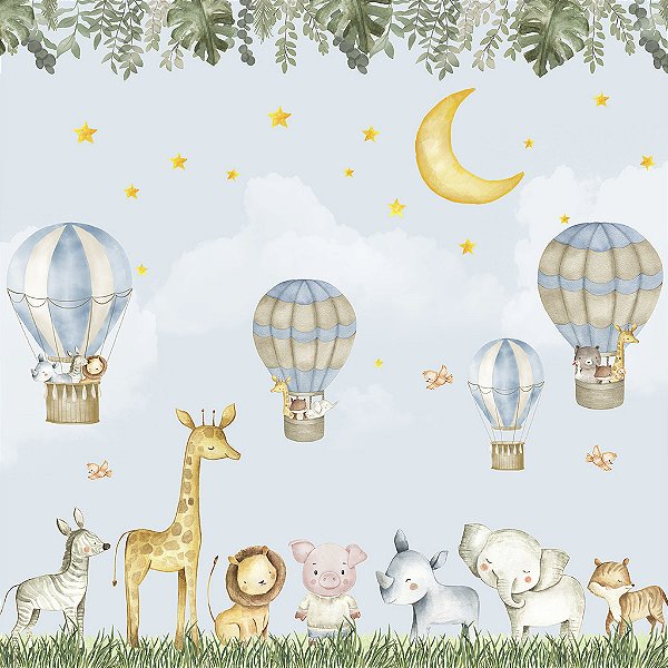 Papel de Parede Infantil Personalizado Safari Balões