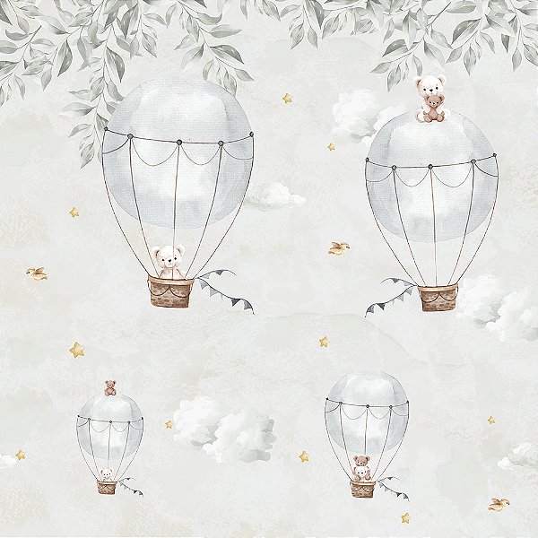 Papel de Parede Infantil Personalizado Balões e Ursinhos