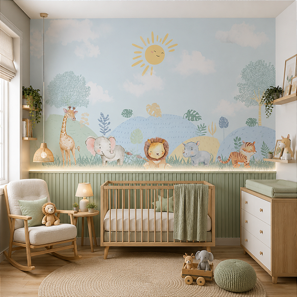 Papel de Parede Infantil Personalizado Safari Dia Ensolarado