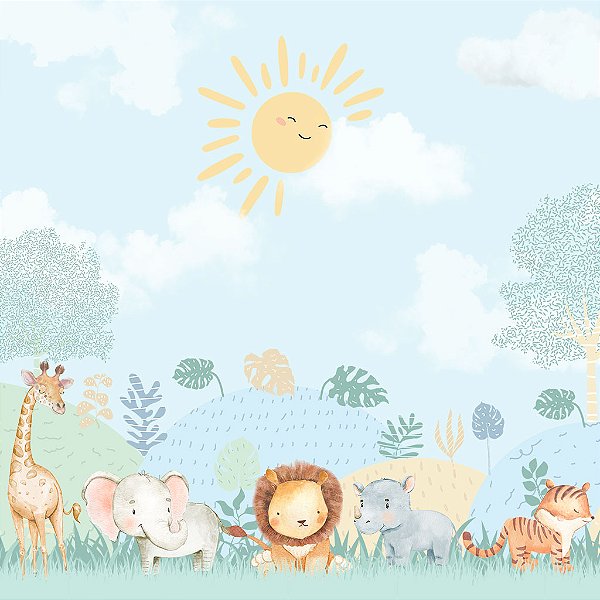 Papel de Parede Infantil Personalizado Safari Dia Ensolarado