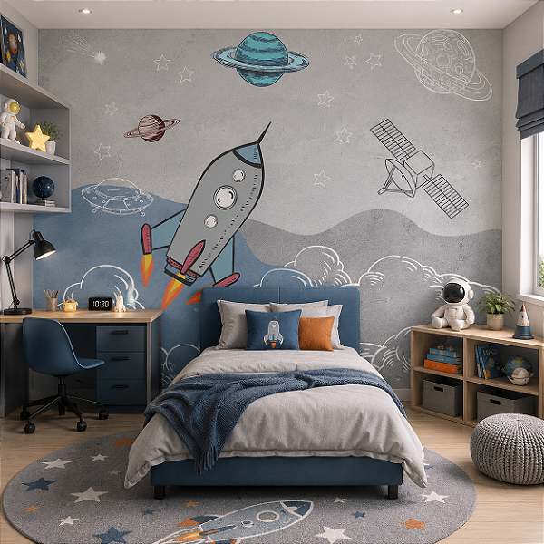 Papel de Parede Personalizado Quarto Infantil Nave Espacial