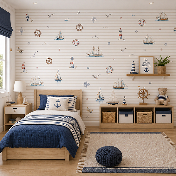 Papel de Parede Personalizado Infantil Náutico Listrado