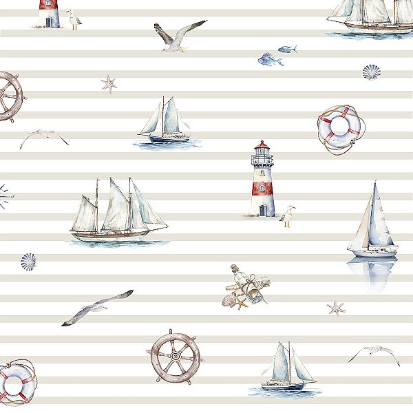 Papel de Parede Personalizado Infantil Náutico Listrado