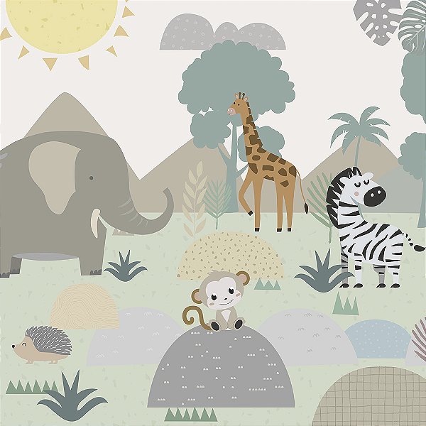 Papel de Parede Personalizado Infantil Safari Bebê Fofinho Sob Medida