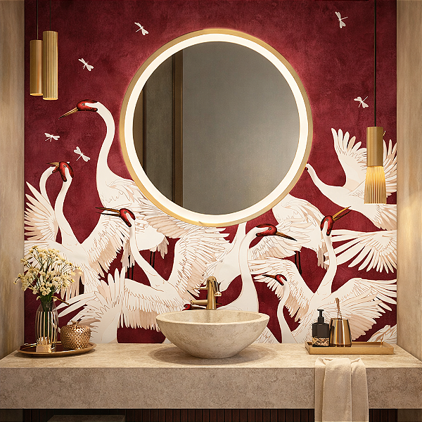Papel de Parede Personalizado Cisne Bordô Elegante – Non Woven Premium