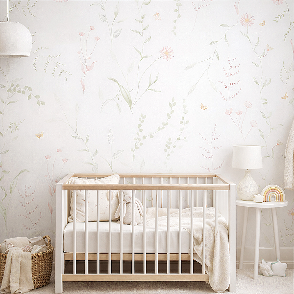 Papel de Parede Infantil Personalizado Floral Delicado