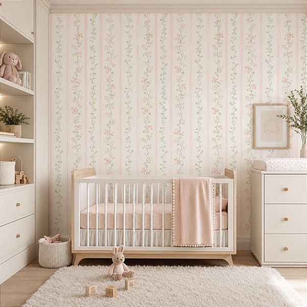 Papel de Parede Personalizado Quarto de Menina Delicado Listrado Rose Sob Medida
