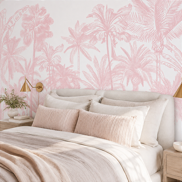 Papel de Parede Personalizado Palm Trees Monocromática Rose Sob Medida