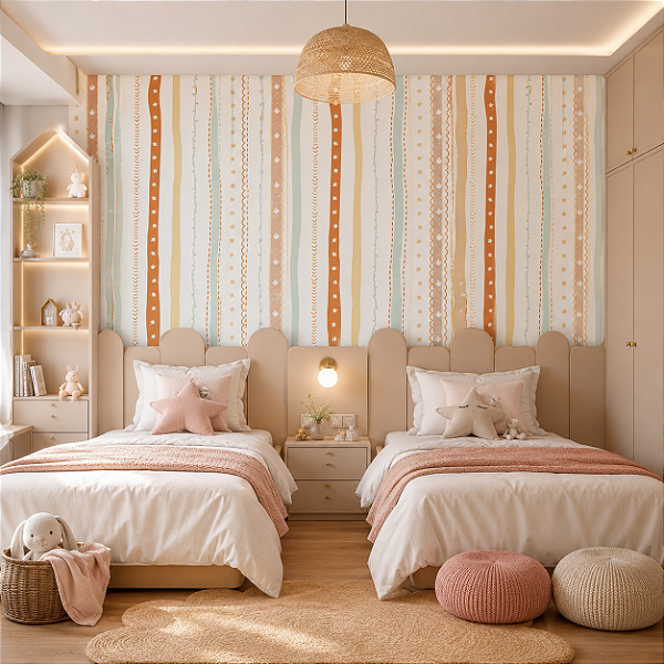 Papel de Parede Infantil Personalizado Quarto Listras e Estrelas Sob Medida