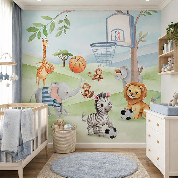 Papel de Parede Infantil Personalizado Animais e Esporte Sob Medida