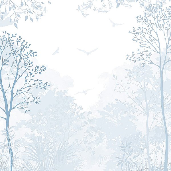 Papel de Parede Personalizado Floresta dos Pássaros Azul Sob Medida