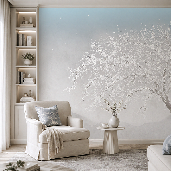 Papel de Parede Personalizado Sala Árvore Inverno Sob Medida