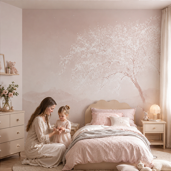 Papel de Parede Infantil Personalizado Quarto Árvore da Primavera Sob Medida