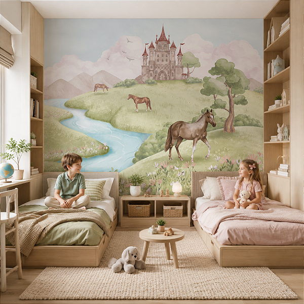 Papel de Parede Infantil Personalizado Quarto Castelo do Vale Sob Medida