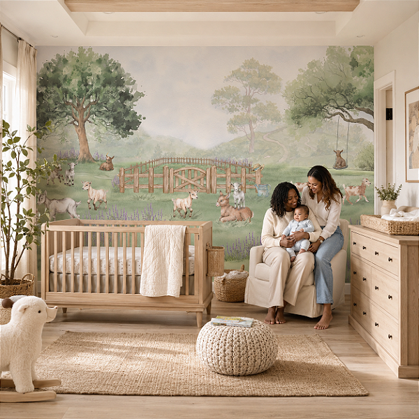 Papel de Parede Infantil Personalizado Quarto Fazenda das Cabras Sob Medida