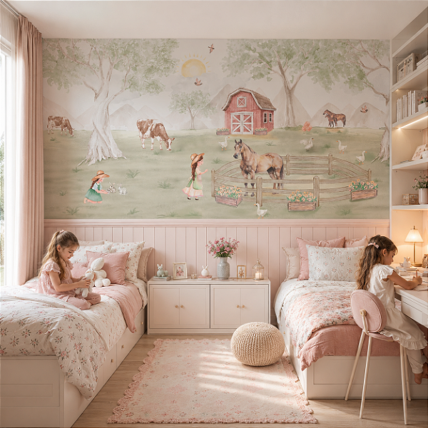Papel de Parede Infantil Personalizado Quarto Fazendinha Encantada Sob Medida