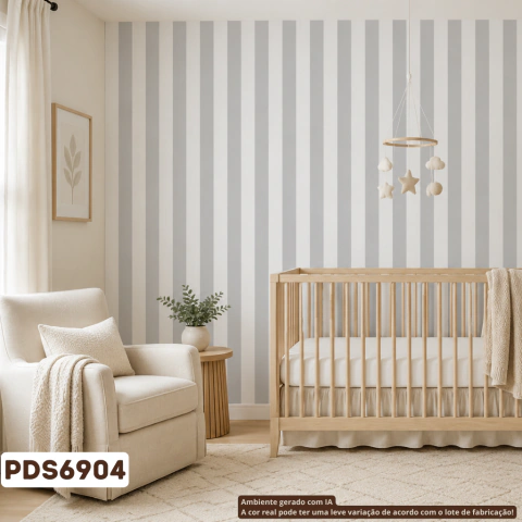 Papel De Parede Importado Vinílico Lavável Listras Cinza Fundo Off PDS6904 Rolo 9,5 MT