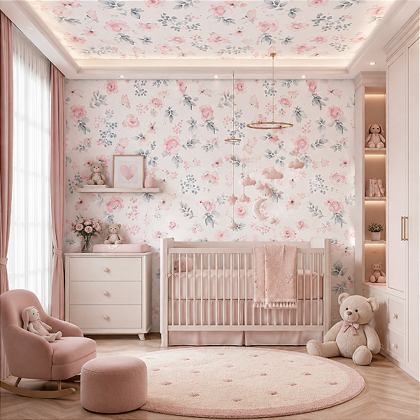 Papel de Parede Personalizado Infantil Floral Feminino Cute Sob Medida
