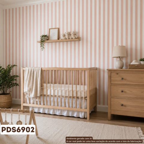Papel De Parede Importado Infantil Vinílico Lavável Listras Rosa Blush Terroso Fundo Off PDS6902 Rolo 9,5 MT