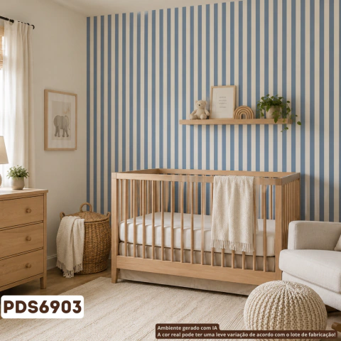 Papel De Parede Importado Infantil Vinílico Lavável Listras Azul - Fundo Off PDS6902 Rolo 9,5 MT