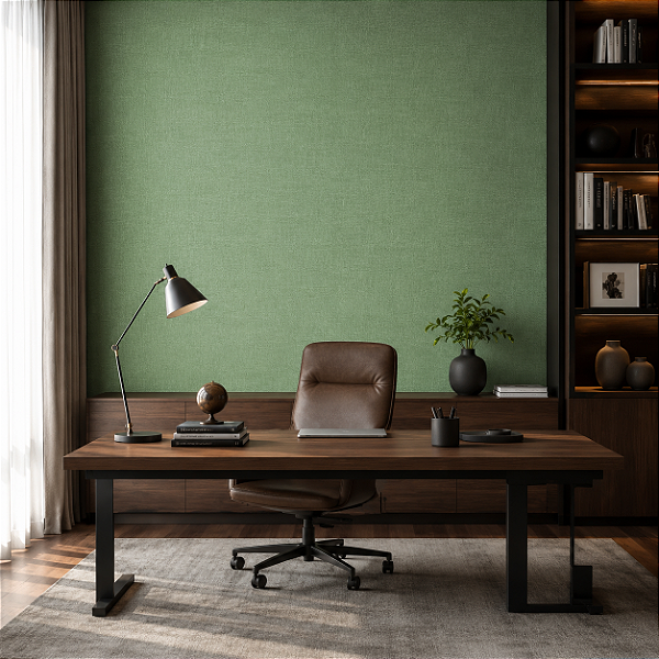 Papel De Parede Importado Vinílico Lavável Linho Verde CC-001014 Rolo 9,5 MT