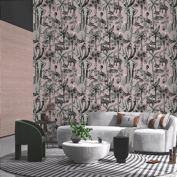 Papel De Parede Importado Vinílico Lavável Selva Rosa CC-001021ab Rolo 9,5 MT