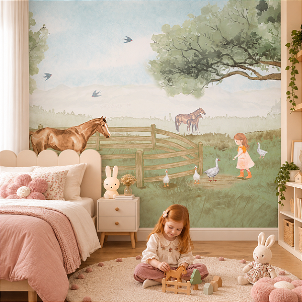 Papel de Parede Infantil Personalizado Quarto Menina do Campo Sob Medida