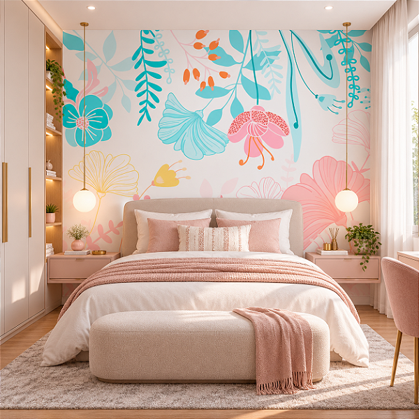 Papel de Parede Quarto Personalizado Jardim Candy Sob Medida