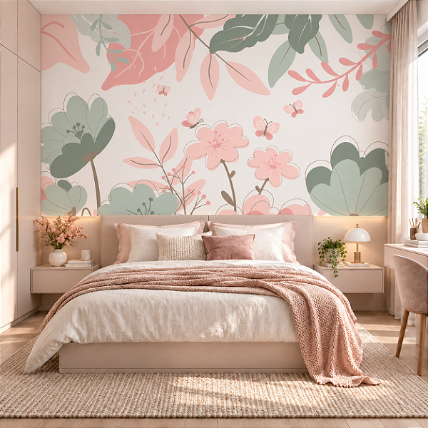 Papel de Parede Quarto Personalizado Jardim Abstrato Sob Medida