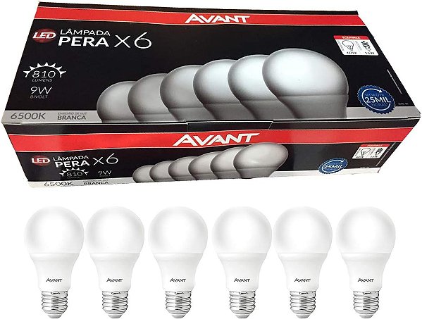 Kit Lâmpadas Avante Pera LED 6 unidades 9W Luz branca 6500K soquete E27 Bivolt