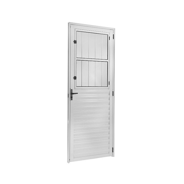 Porta Postigo com Grade e Vidro Canelado 210x80cm Alumínio Branco Direito EcoSul - EsquadriSul