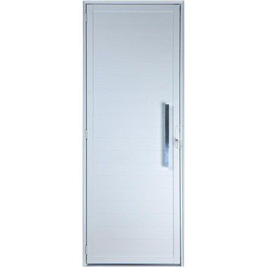 Porta De Aluminio Branca Lambril Sem Visor Esquerda 2,20X0,90Cm Com Puxador Esquadrisul