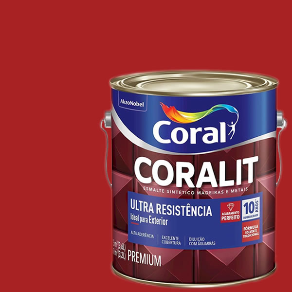 Tinta Esmalte Sintético Vermelho  Brilhante 3,6 Litros Coralit - Coral