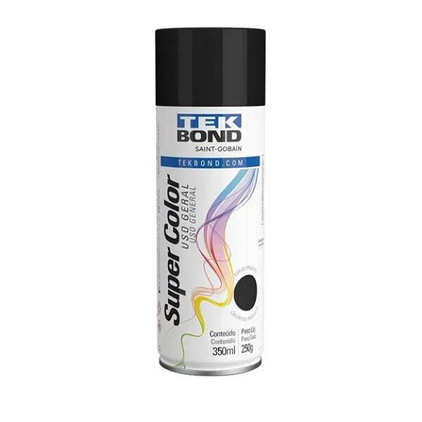 Tinta Spray Preto Brilhante Tekbond Uso Geral Super Color 350Ml