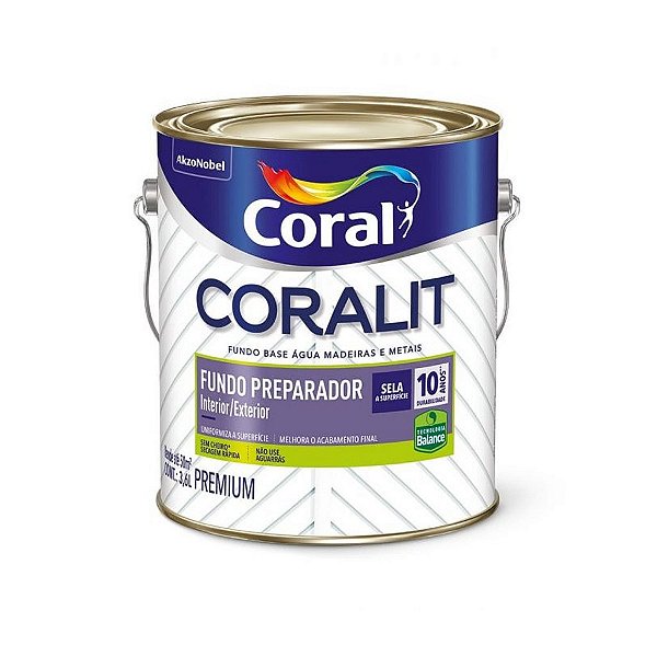 Fundo Preparador Para Metais e Madeira Base Água Coralit Transparente 3,6L - Coral