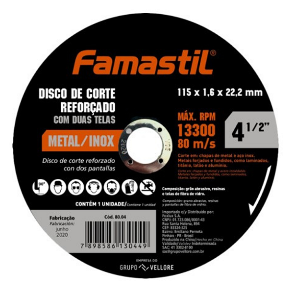 Disco de Corte 4.1/2'' x 1x22,2mm para Metal e Inox Foxlux