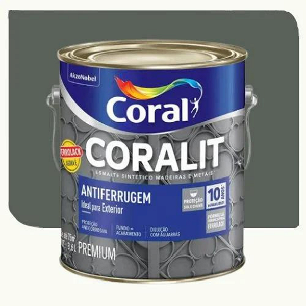 Esmalte Sintético Brilhante Antiferrugem Coralit Cinza 3,6L - Coral