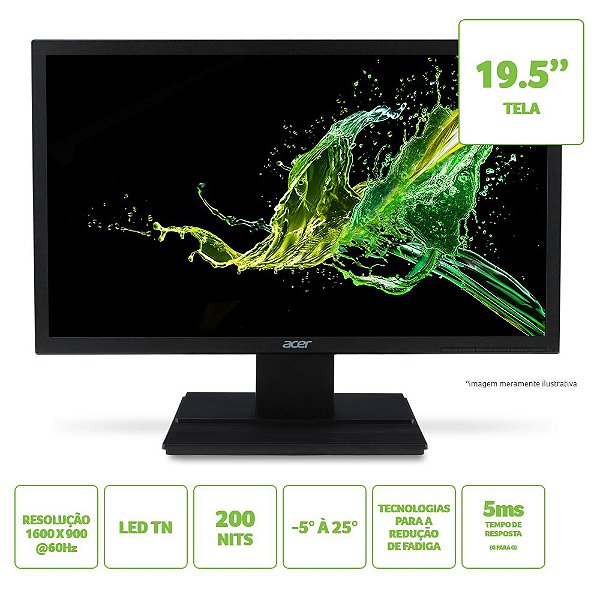 Monitor Acer 19,5" Led V206Hql 60Hz 5Ms Hdmi Vga Vesa - Um.Iv6Aa.A11