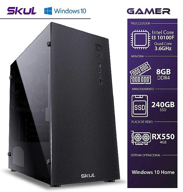 PC Gamer Skul 3000 I3-10100f  8gb Ddr4 240gb Ssd Rx550 4gb 500w W10H