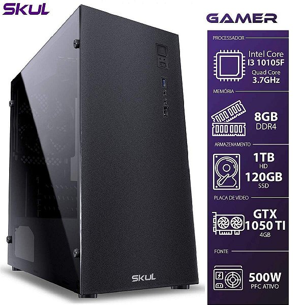 PC Gamer Skul 3000 I3-10105f 8gb Ddr4 120gb Ssd + Hd 1tb Gtx 1050 ti 4gb
