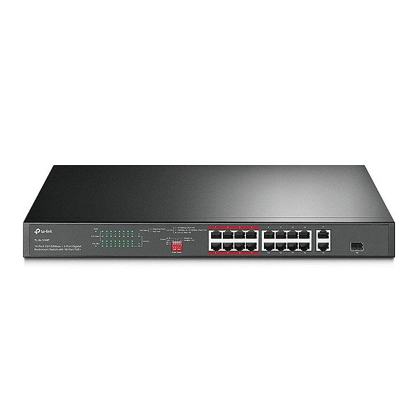 Switch Não Gerenciável C/ 16p 10/100mbps Poe+ E 2p Gigabit Tl-sl1218p Smb