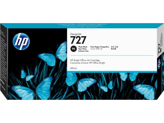 Cartucho de Tinta HP 727 Preto Photo PLUK 300ml F9J79A