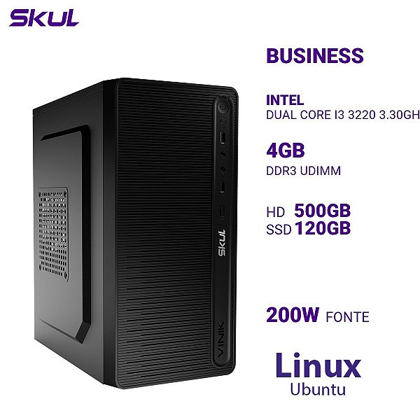 PC B300 Dual Core I3 3220 3.30ghz 4gb Hd 500gb Ssd 120gb Fonte 200w  Linux