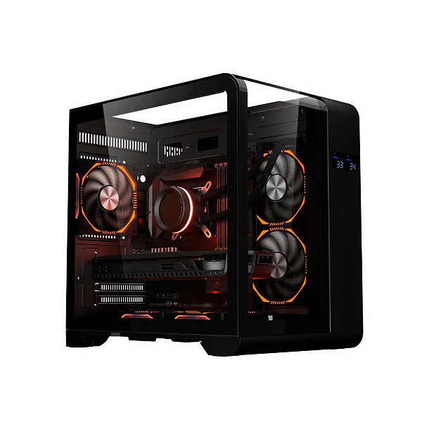 Gabinete Gamer K-Mex Aquario Cg-48Ki Cyberpunk Preto Display Digital