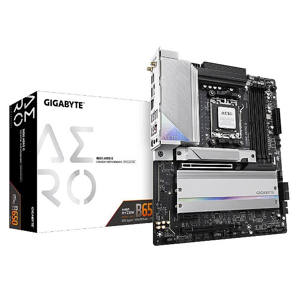 Placa Mãe Gigabyte B650 AERO G WIFI PRETO/BRANCO (AM5/4xDDR5/HDMI/USB 3.2/M.2)
