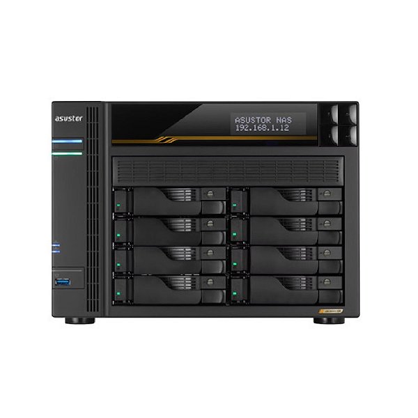 Storage ASUSTOR 8-Baias AS6808T - AMD Ryzen V3C14 Quad-Core 2.3GHz (boost até 3.8GHz), 16GB ECC DDR5, 2 x 10 Gigabit Ethernet, 2 x 5 Gigabit Ethernet, 4 x M.2 NVMe, Torre