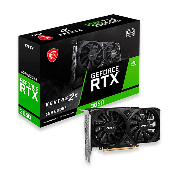 Placa De Video Msi Geforce Rtx 3050 Ventus 2X Oc 6Gb Gddr6 96Bits 912-V812-016