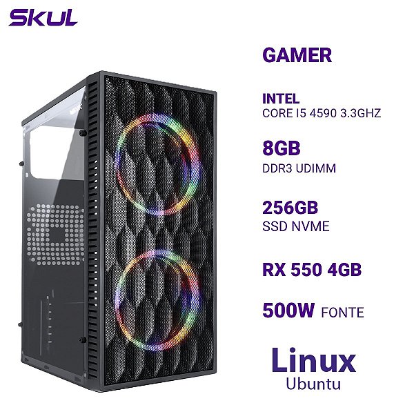 PC 5000 Core I5 4590 3.3ghz 8gb 256gb Nvme Rx 550 4gb Fonte 500w Ubuntu