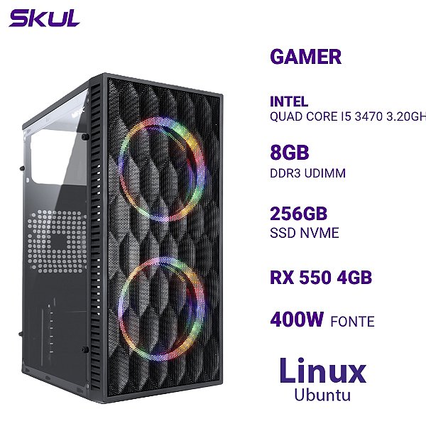 PC 5000 I5 3470 3.20ghz 8gb 256gb Nvme Rx 550 4gb Fonte 400w Ubuntu